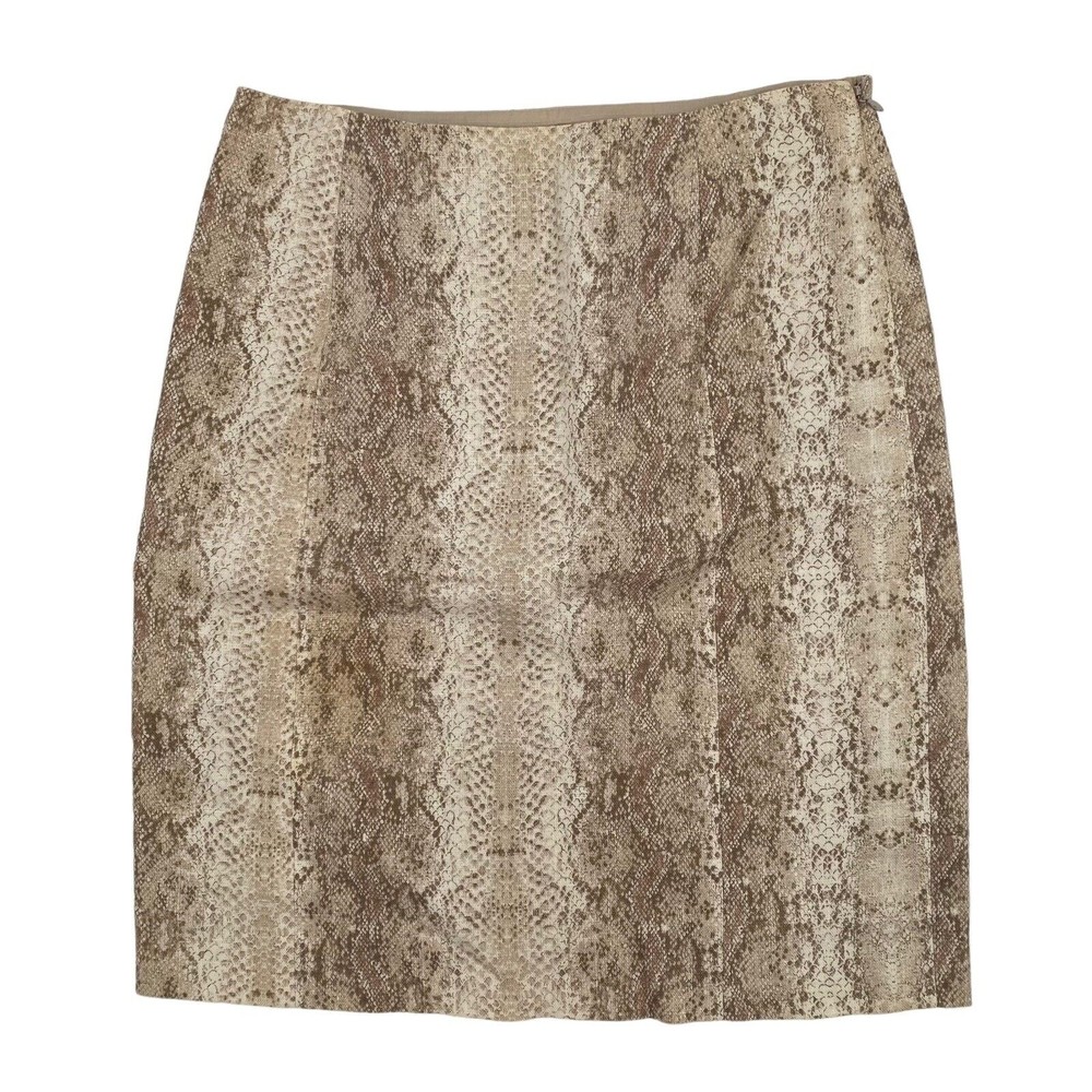 Worth Women's Skirt Pencil 100% Linen Casual Mini Beige Snake Skin Lined Size 0